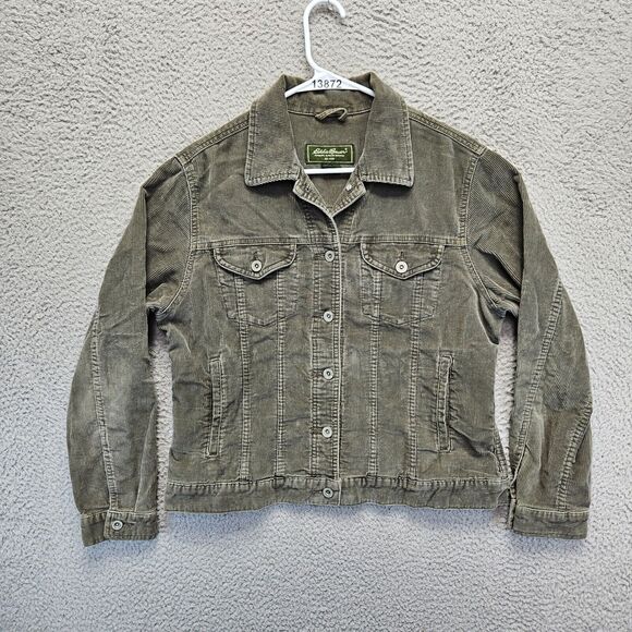 Eddie Bauer Corduroy Jacket Womens Small Green Collared Button Front - Picture 1 of 11